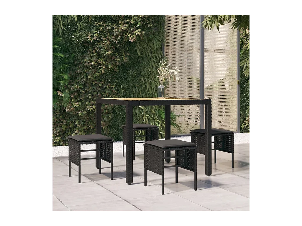 Repose-pieds de jardin avec coussins 4 pcs Noir Résine tressée LQF89662