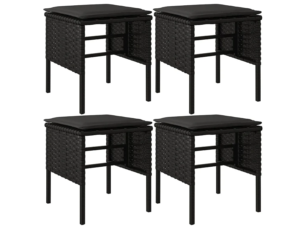 Tuinvoetenbanken 4 st met kussens poly rattan zwart NL529264
