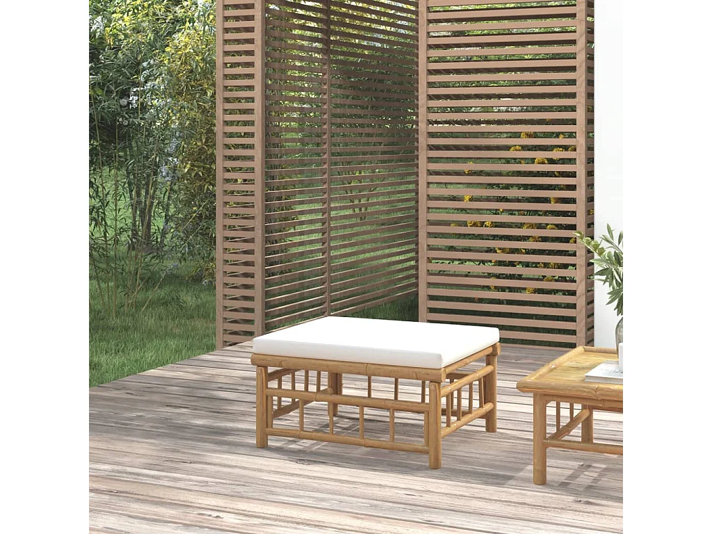 Canapés de jardin avec coussin blanc crème bambou LQF53871