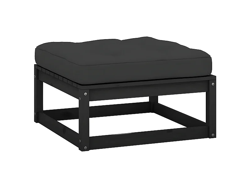 Repose-pied de jardin avec coussin Noir Bois de pin massif LQF52974