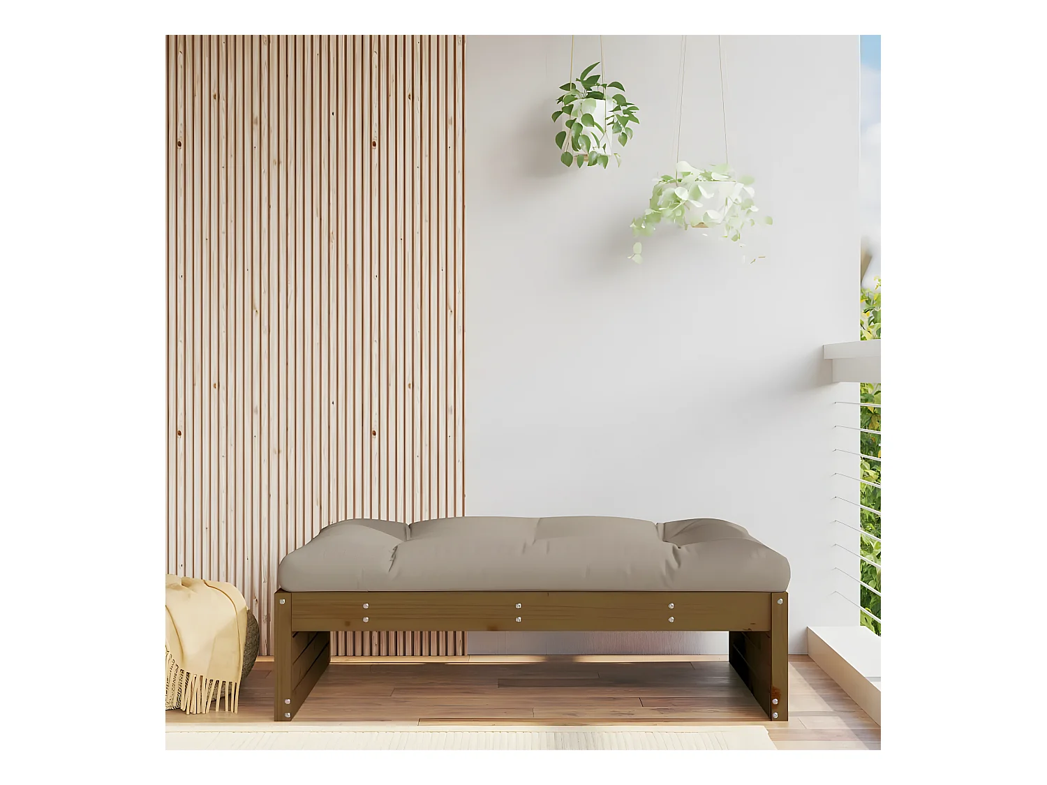 Repose-pied de jardin 120x80 cm marron miel bois de pin massif LQF79377
