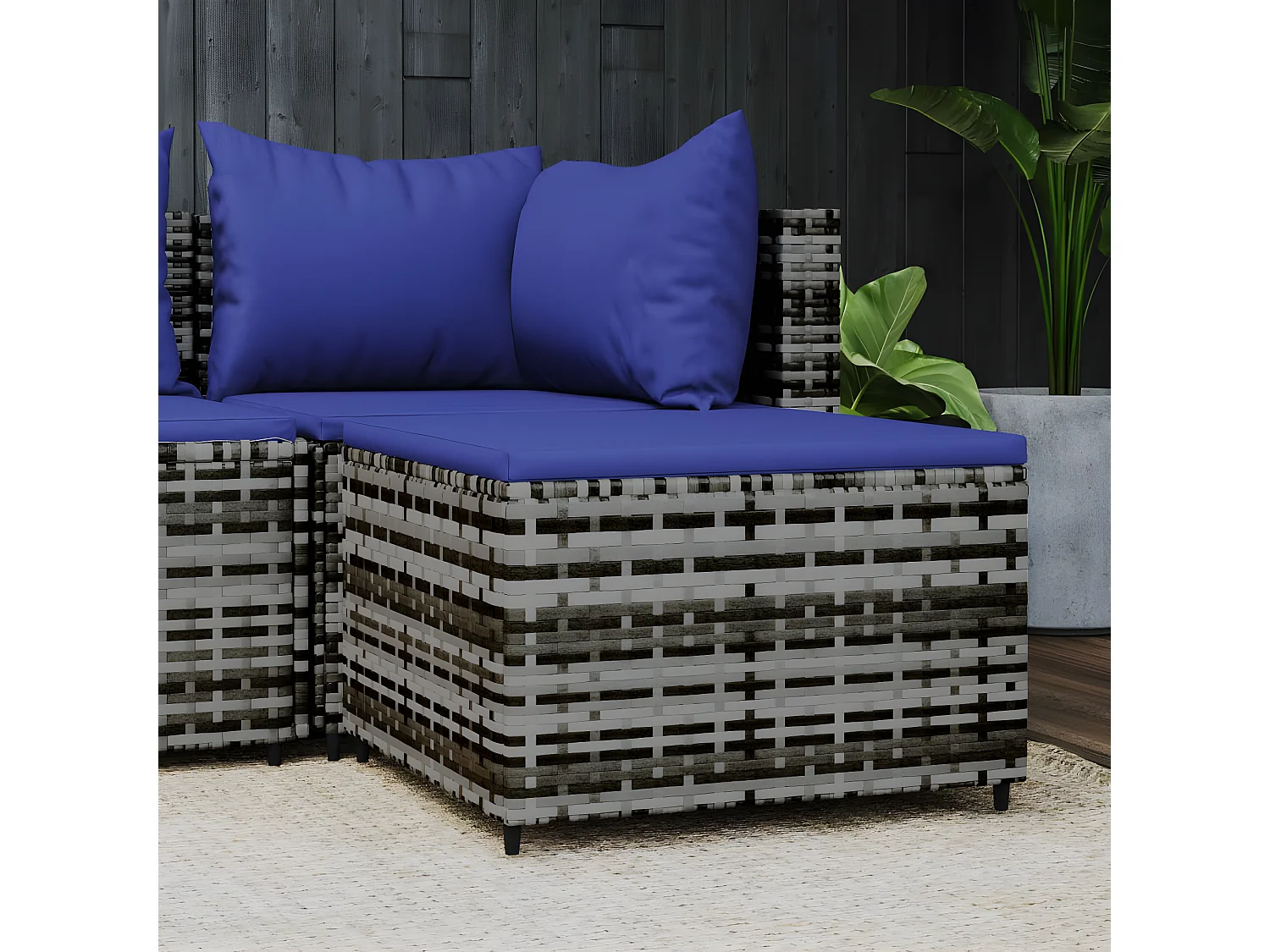 Voetensteun met kussen poly rattan grijs NL240750