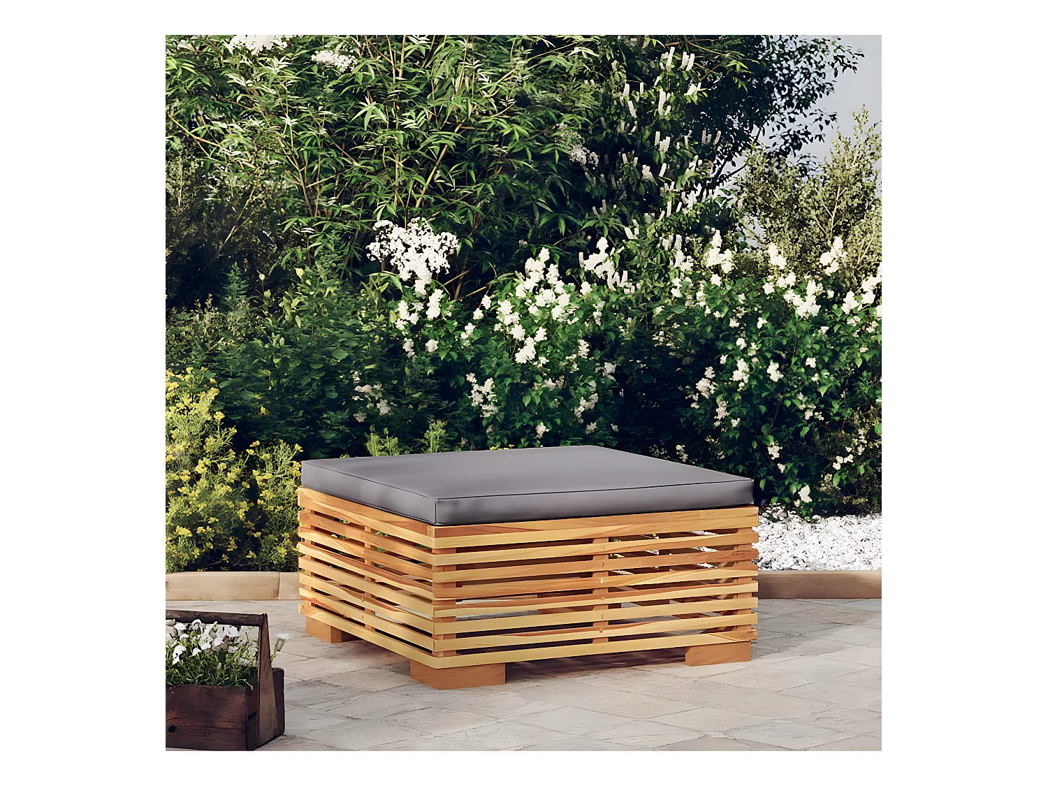 Repose-pied de jardin et coussin Gris foncé Bois de teck massif LQF53956
