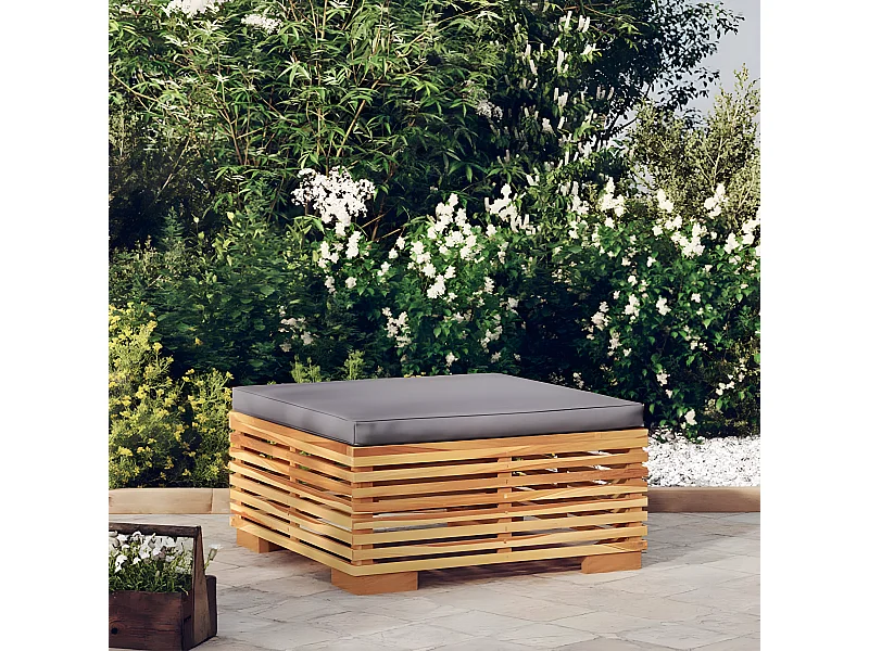 Repose-pied de jardin et coussin Gris foncé Bois de teck massif LQF53956