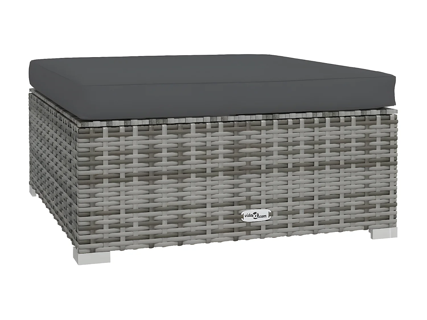 Tuinvoetenbank met kussen 70x70x30 cm poly rattan grijs NL312499