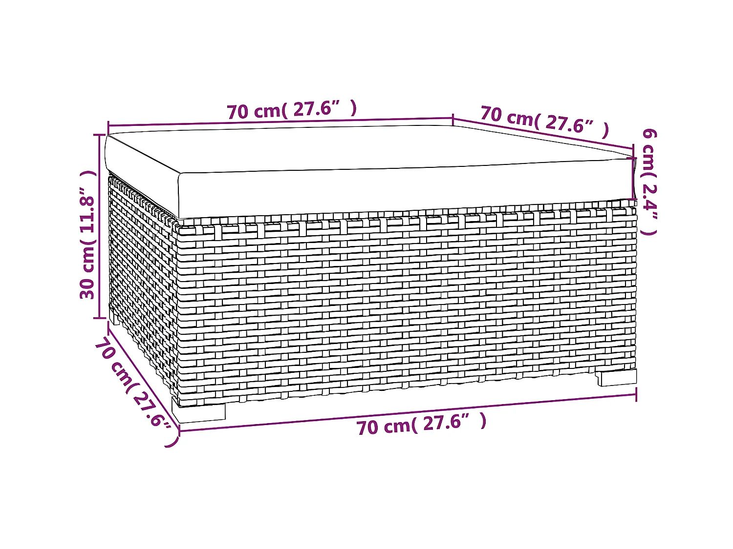 Tuinvoetenbank met kussen 70x70x30 cm poly rattan grijs NL312499