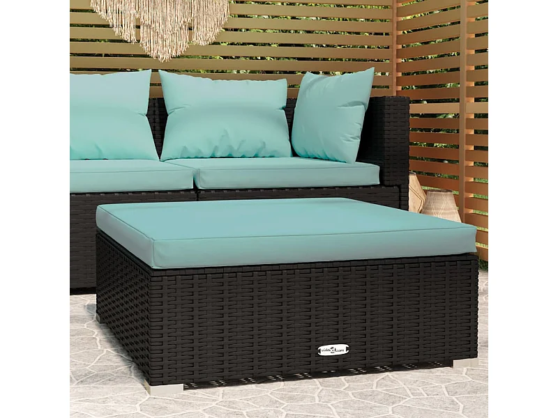 Apoio de pés p/ jardim com almofadão 70x70x30 cm vime PE preto PT516024