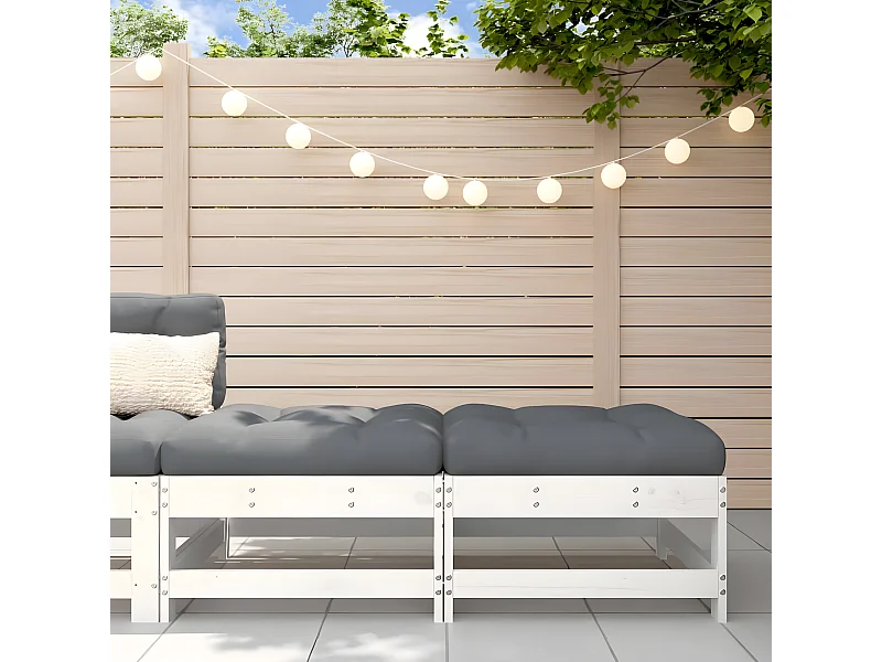 Reposapiéss de jardín con cojines 2 uds madera maciza pino blanco ES32425