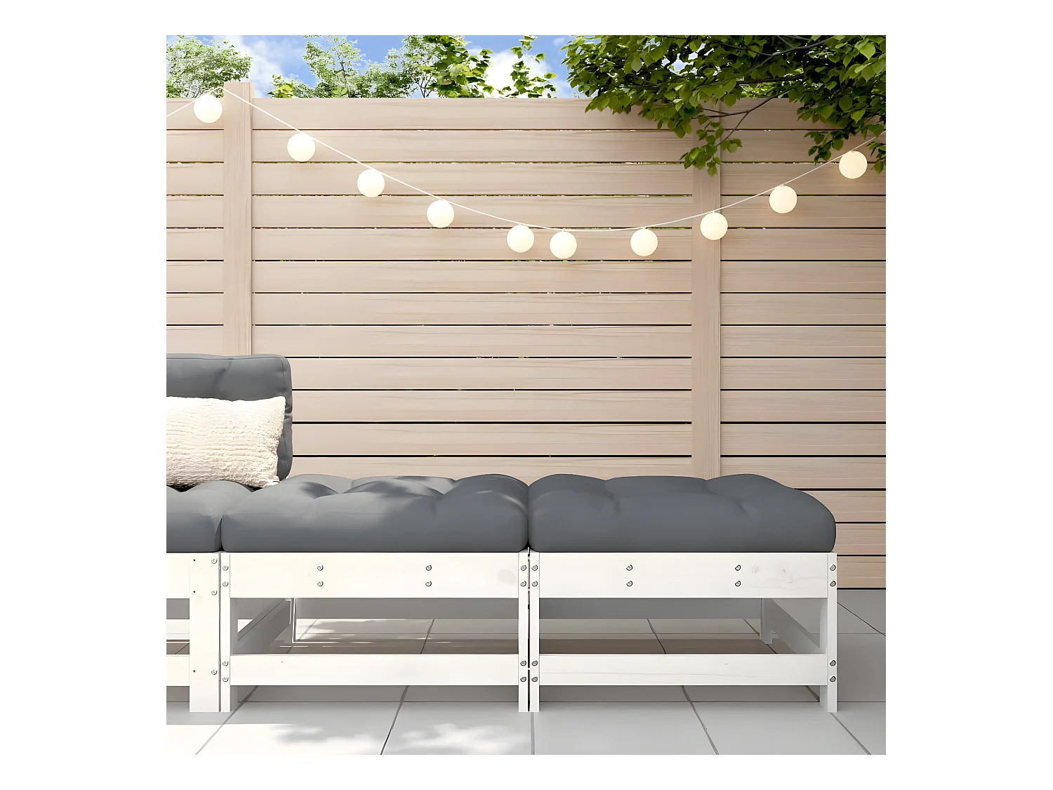 Repose-pieds de jardin coussins 2 pcs blanc bois de pin massif LQF30259
