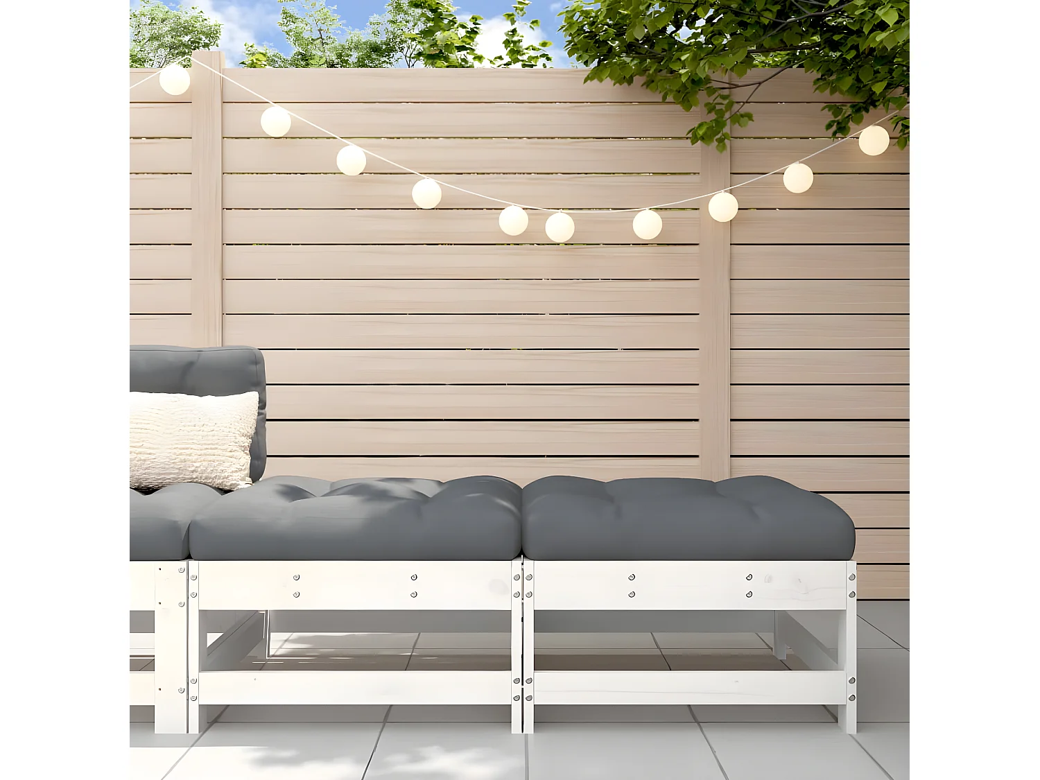 Repose-pieds de jardin coussins 2 pcs blanc bois de pin massif LQF30259