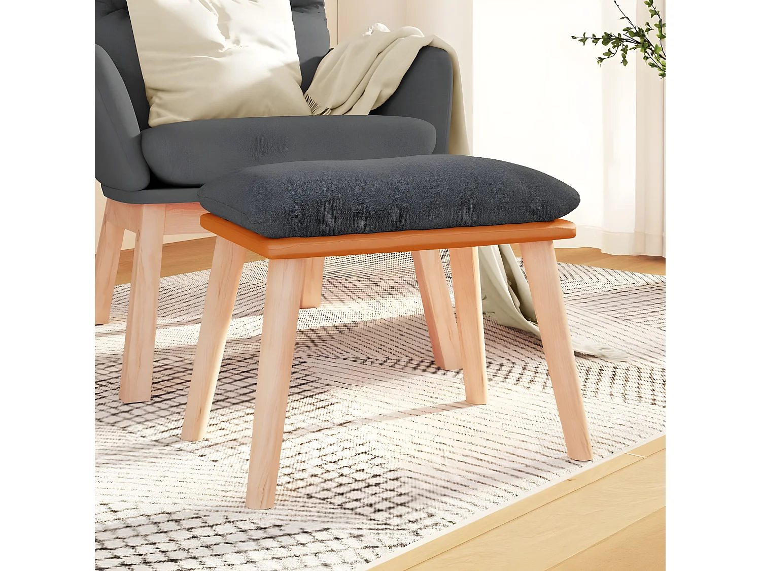 Voetenbank 45x29,5x35 cm stof en kunstleer donkergrijs NL493728