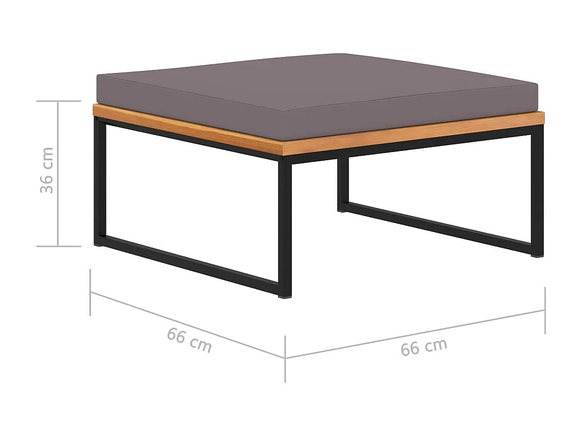 Reposapiés y cojín madera maciza acacia gris oscuro 66x66x36 cm ES54485