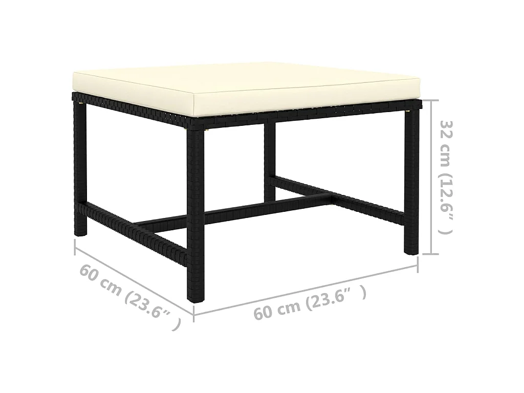 Repose-pied sectionnel avec coussin Noir Résine tressée LQF97804