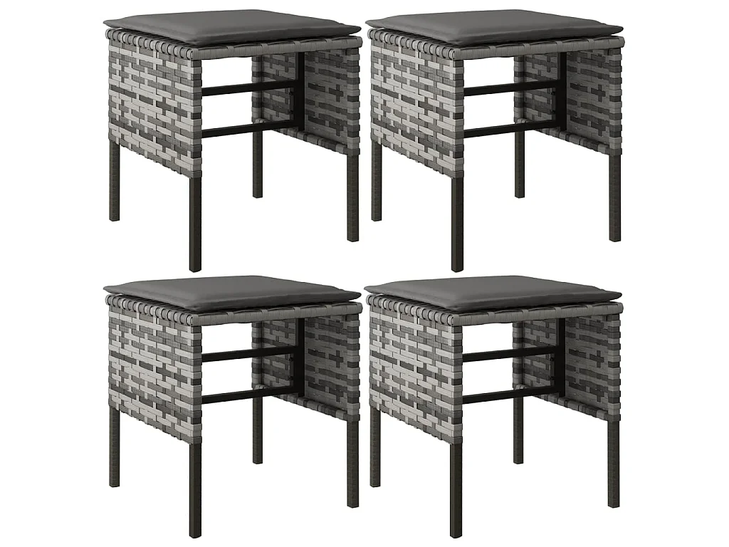 Repose-pieds de jardin avec coussins 4 pcs Gris Résine tressée LQF41474