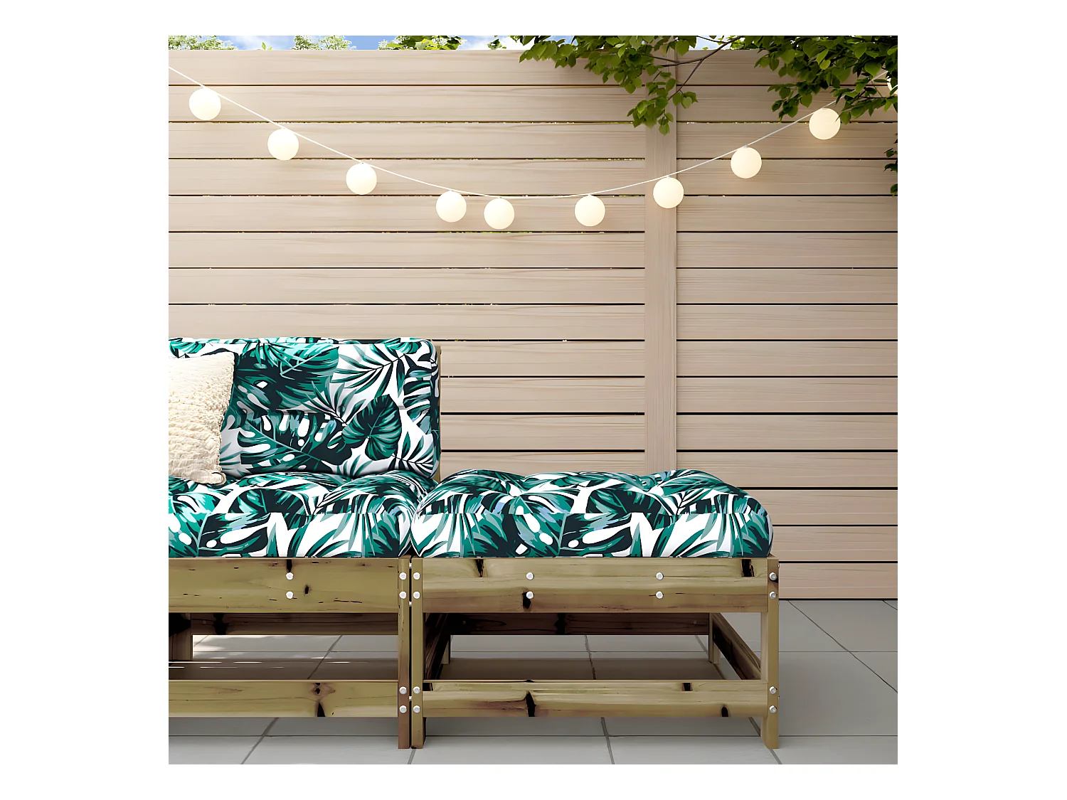 Repose-pied de jardin avec coussin bois de pin imprégné LQF31286