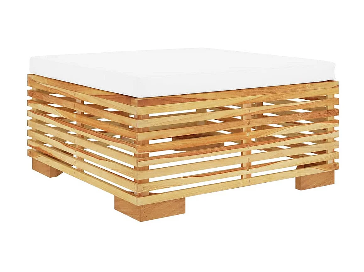 Repose-pied de jardin avec coussin crème Bois de teck massif LQF12113