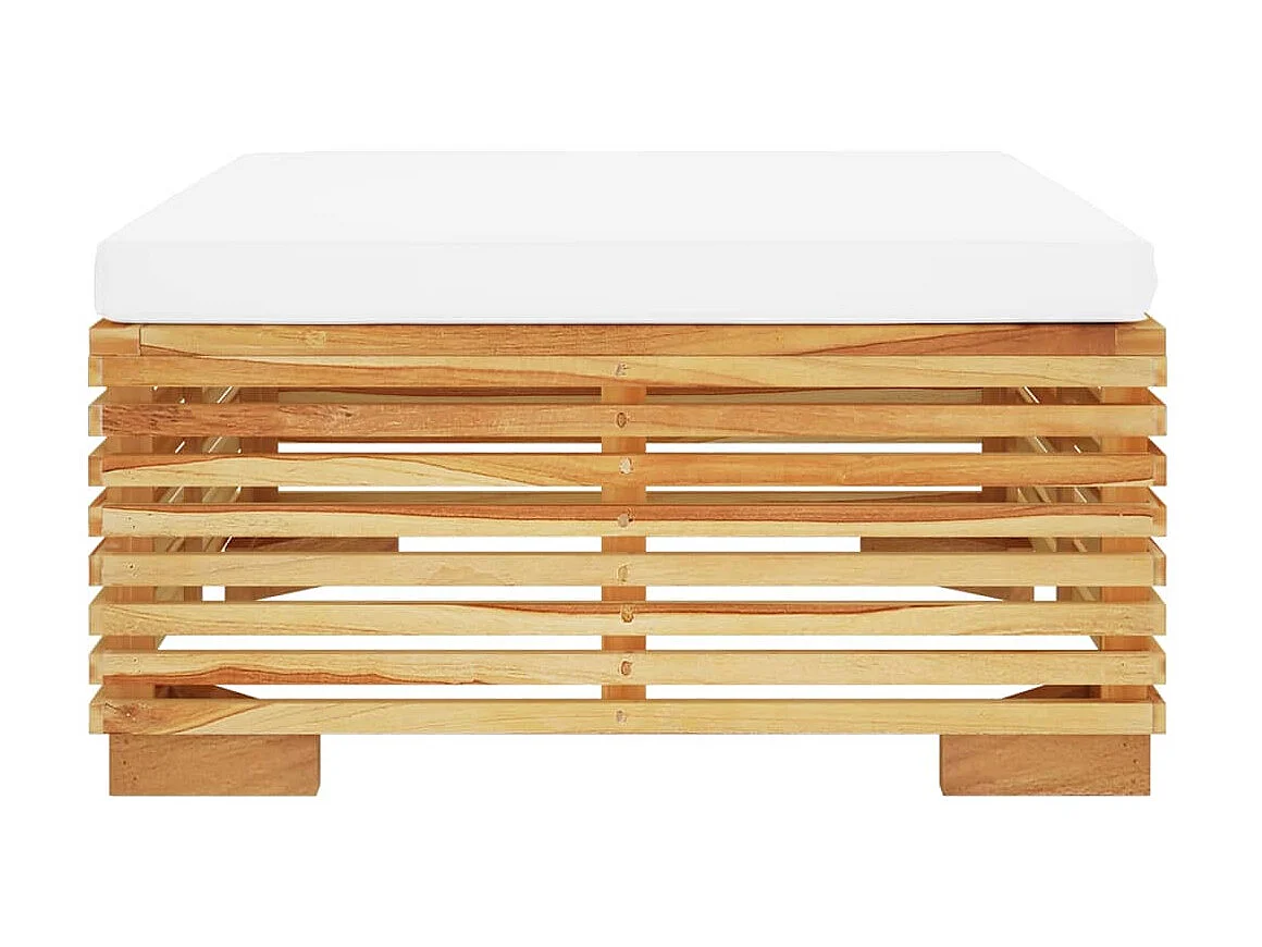 Repose-pied de jardin avec coussin crème Bois de teck massif LQF12113