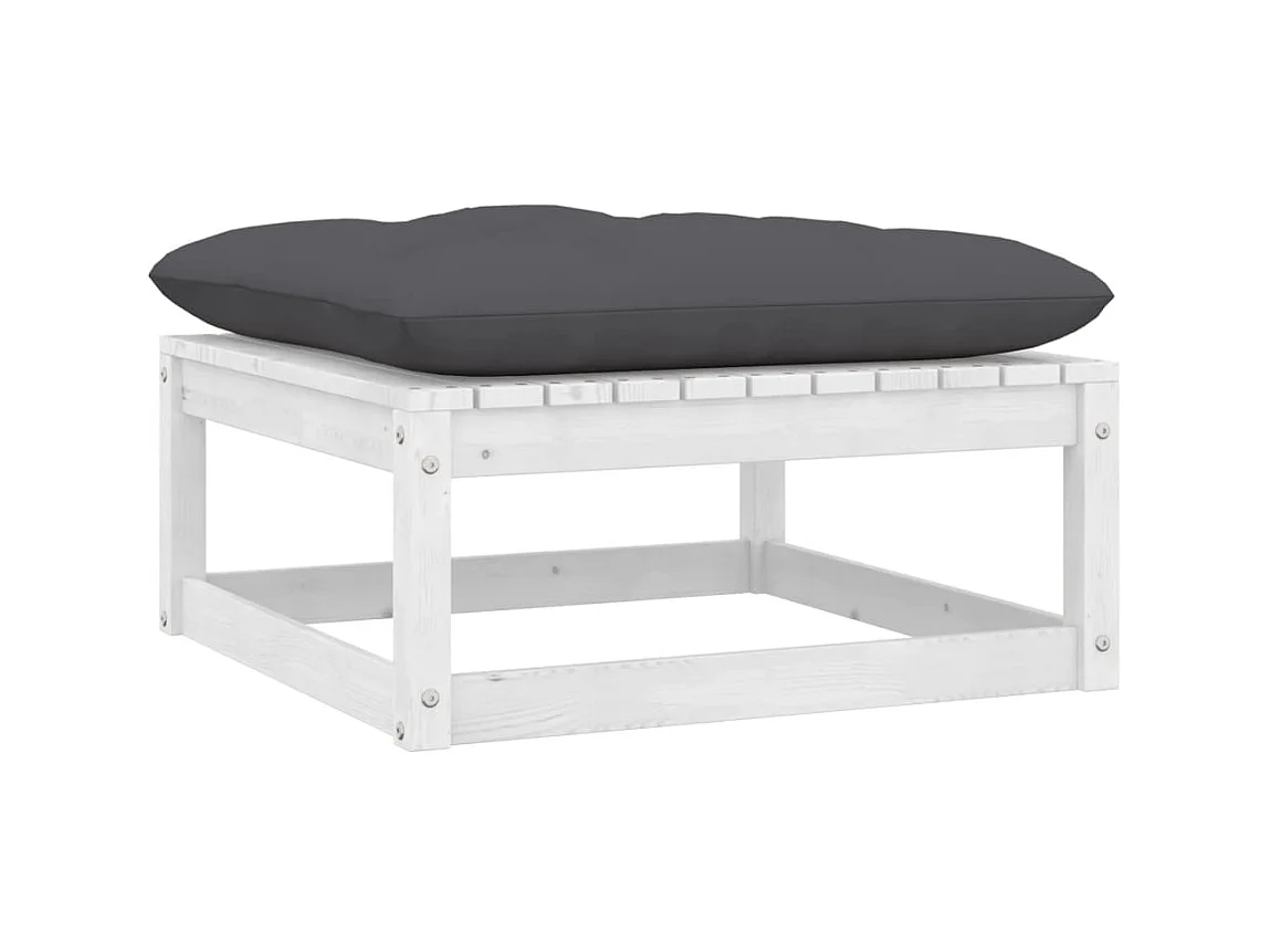 Repose-pied de jardin avec coussin Blanc Bois de pin massif LQF96687