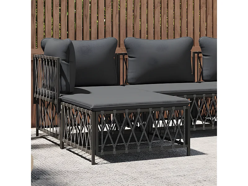 Repose-pied de jardin avec coussin anthracite tissu tissé LQF25913