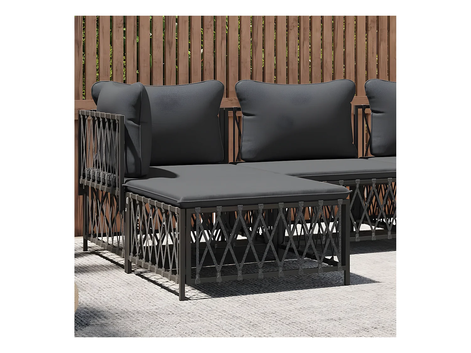 Repose-pied de jardin avec coussin anthracite tissu tissé LQF25913