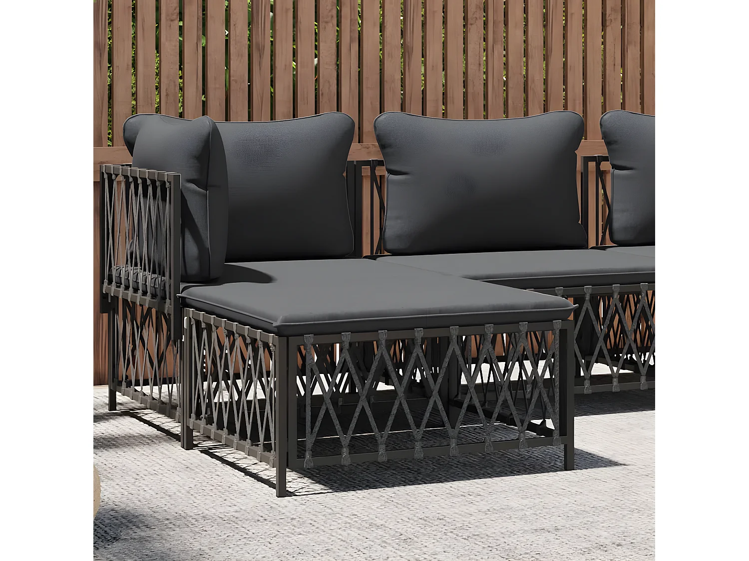 Repose-pied de jardin avec coussin anthracite tissu tissé LQF25913