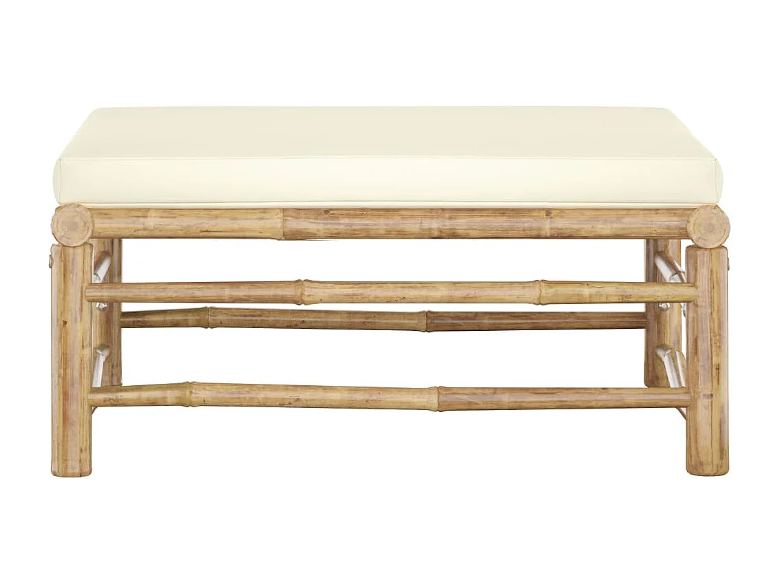 Apoio de pés para jardim com almofadão branco nata bambu PT402715