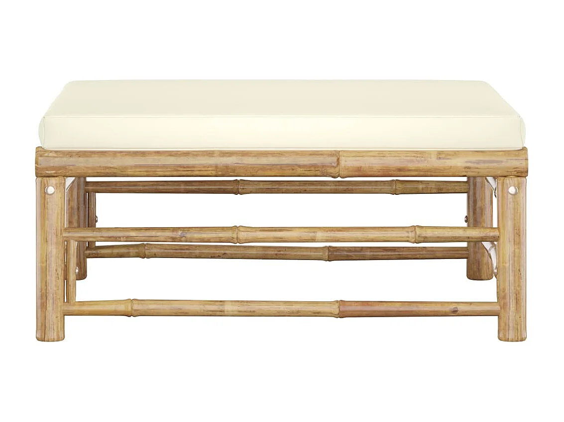 Apoio de pés para jardim com almofadão branco nata bambu PT402715