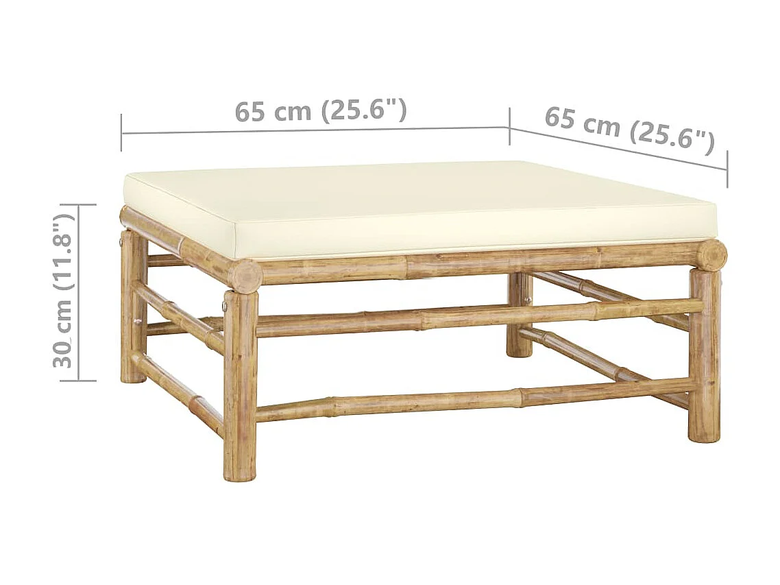 Apoio de pés para jardim com almofadão branco nata bambu PT402715
