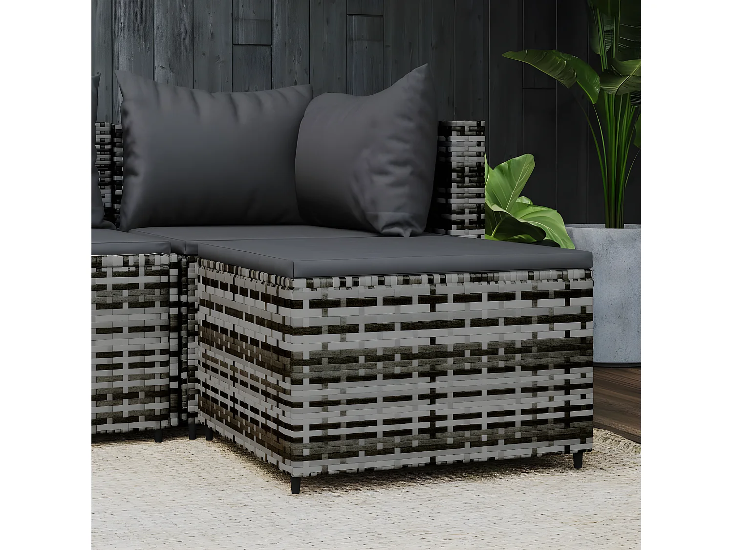 Voetensteun met kussen poly rattan grijs NL194103