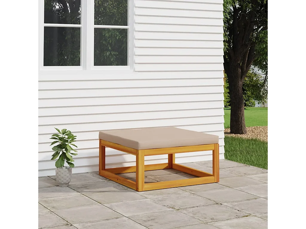 Apoio pés jardim acácia maciça c/ almofadão cinza-acastanhado PT494676