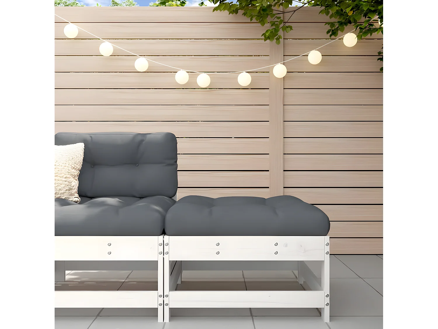 Reposapiés de jardín con cojín madera maciza de pino blanco ES14429