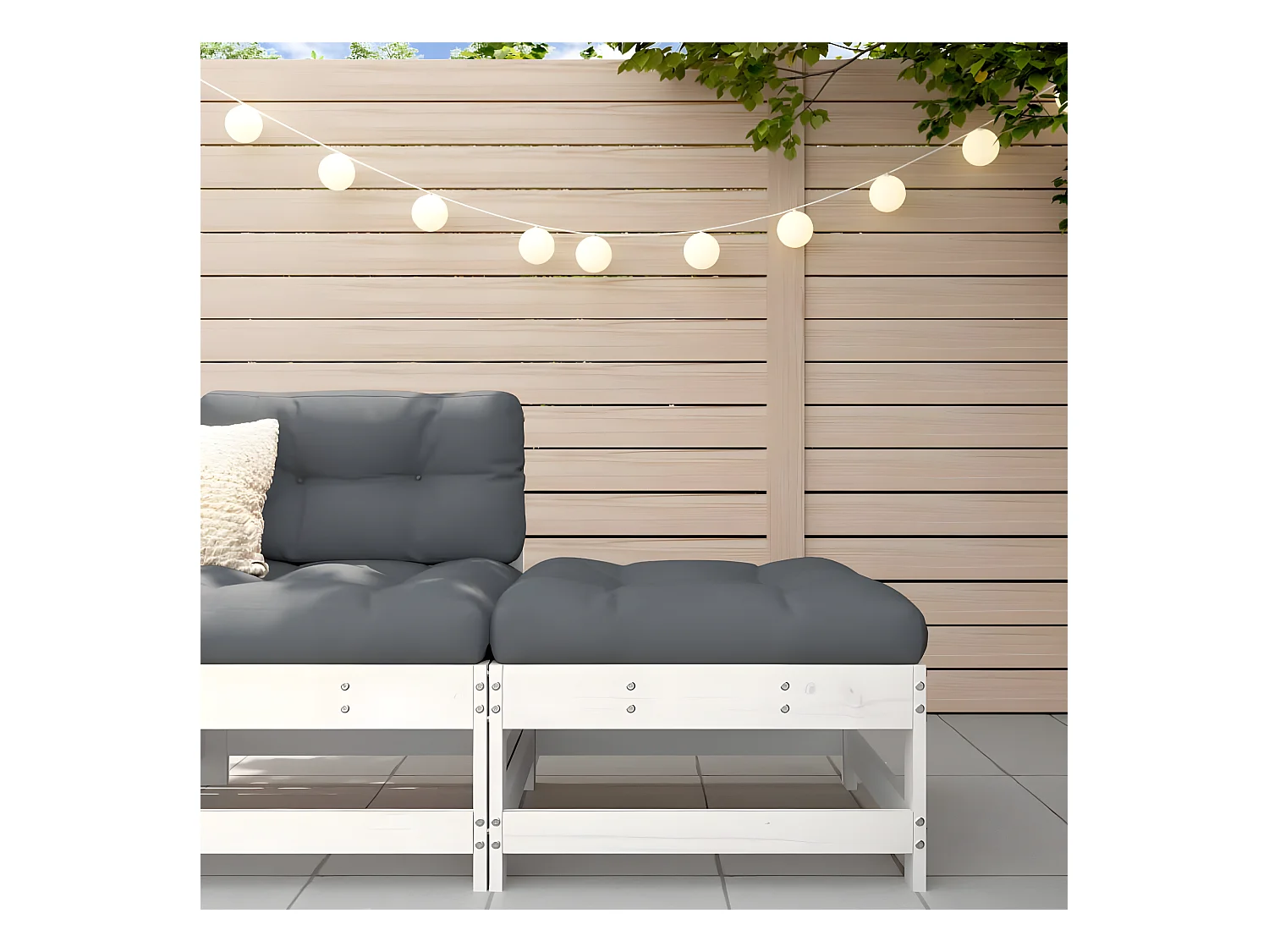 Repose-pied de jardin avec coussin blanc bois de pin massif LQF59490