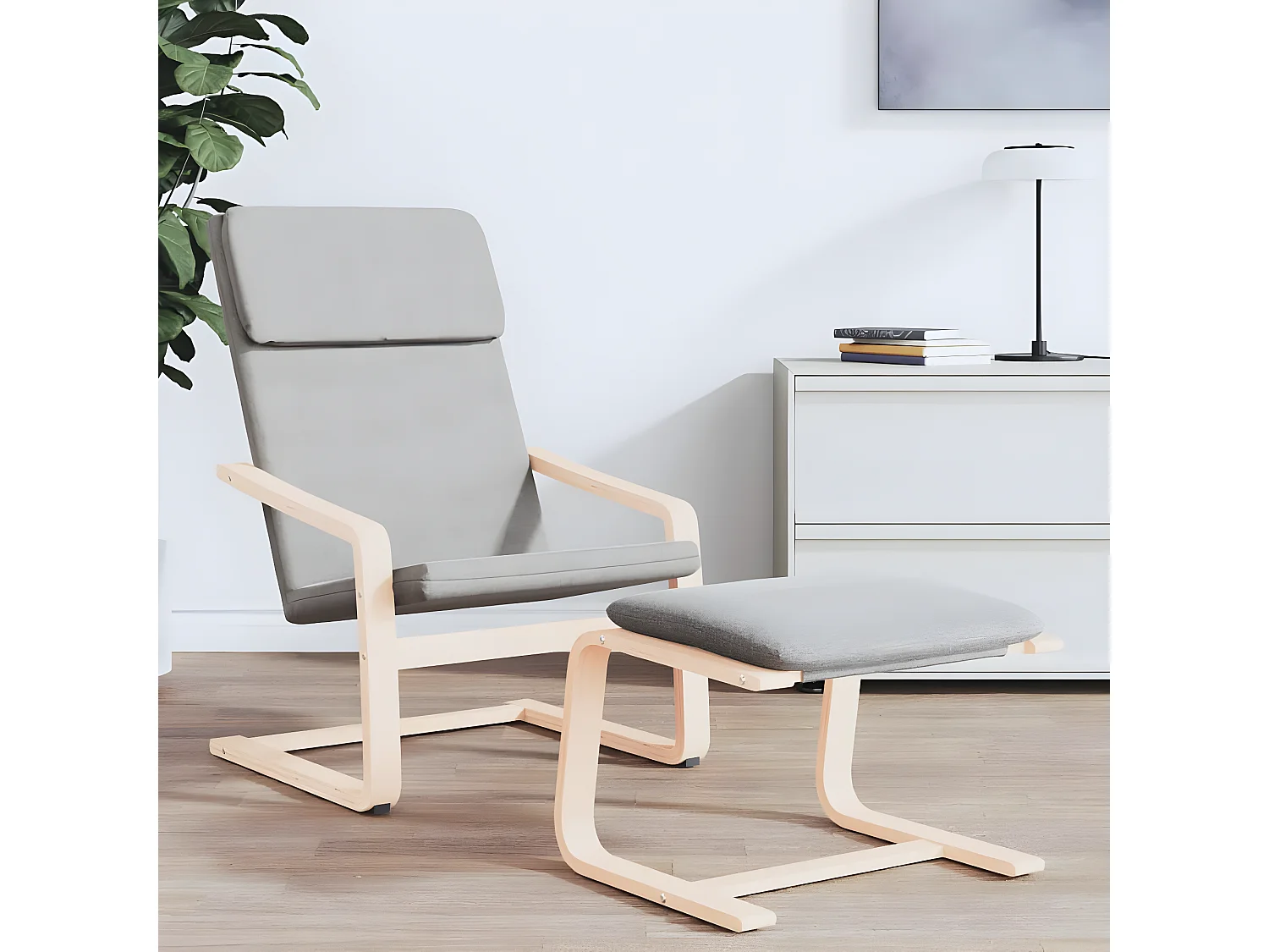 Reposapiés de tela gris claro 51x41x40 cm ES64587