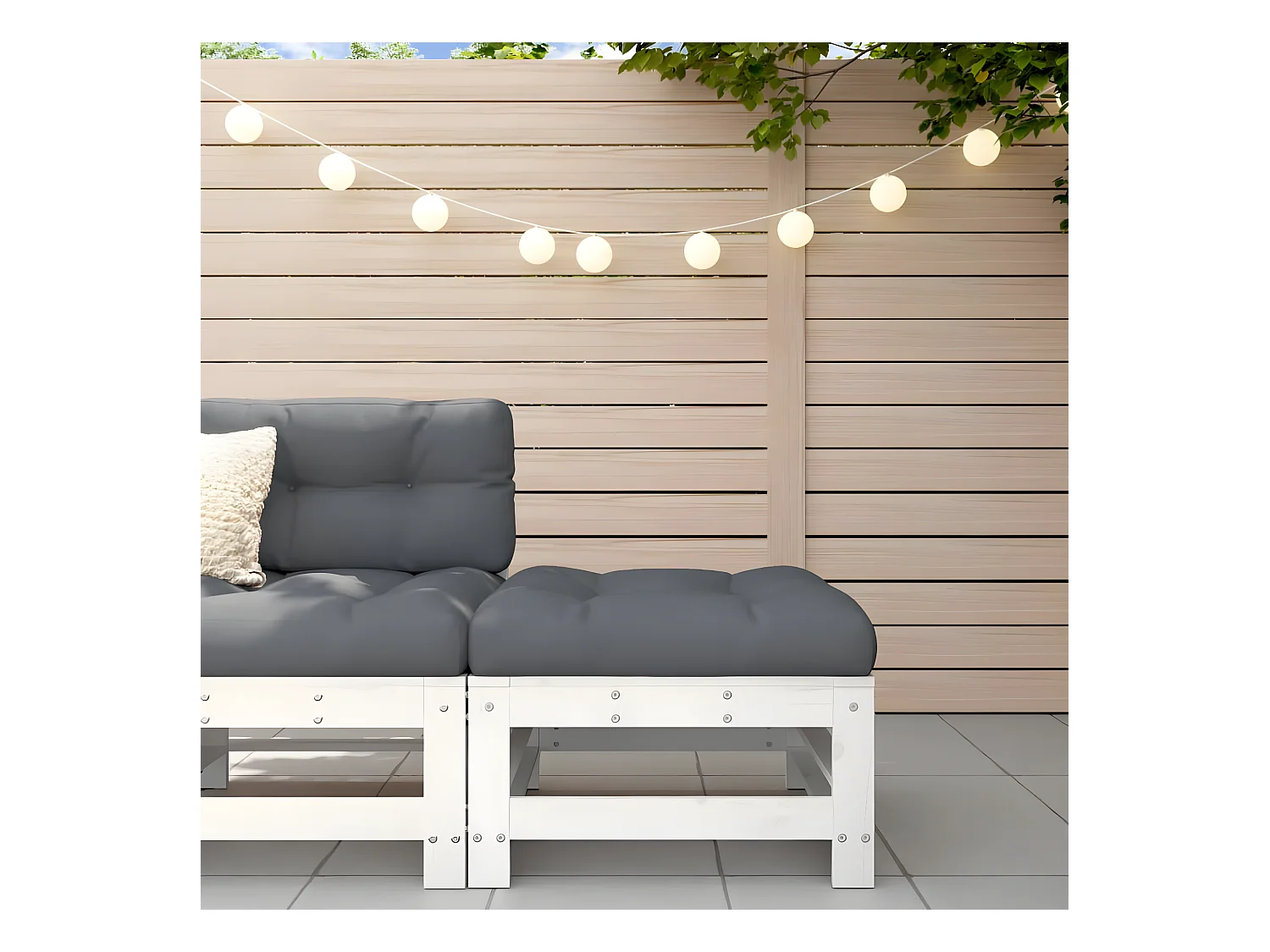 Repose-pied de jardin avec coussin blanc bois de pin massif LQF35641