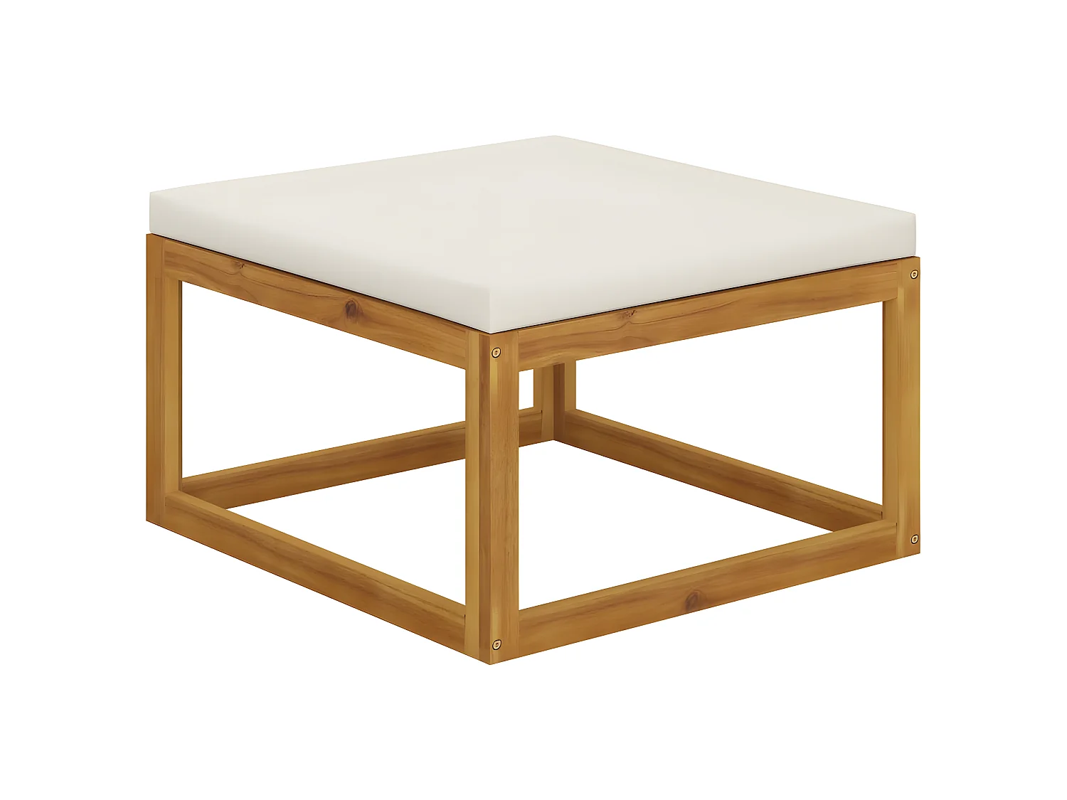 Voetensteun met crèmewit kussen massief acaciahout NL244737