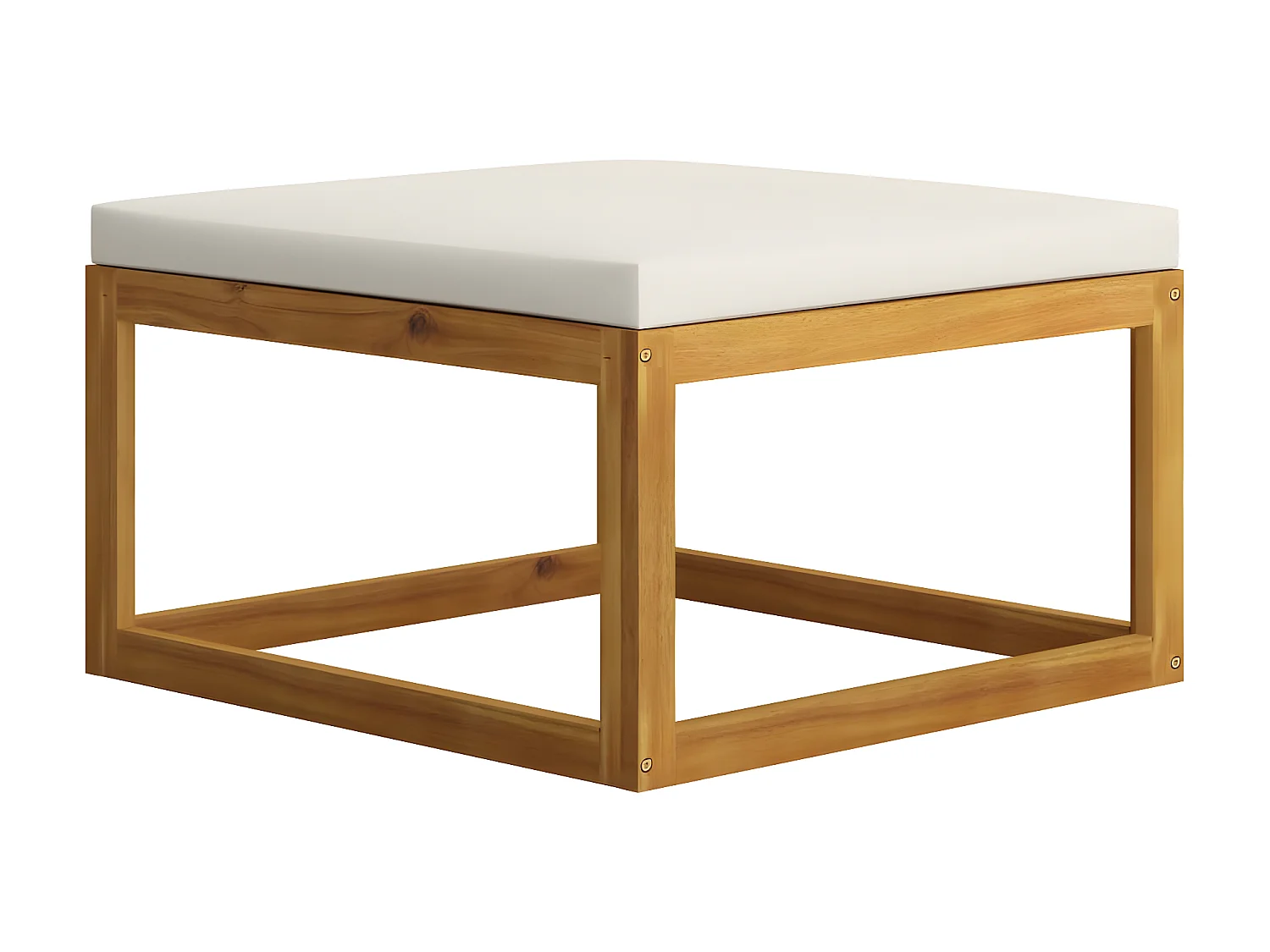 Voetensteun met crèmewit kussen massief acaciahout NL244737