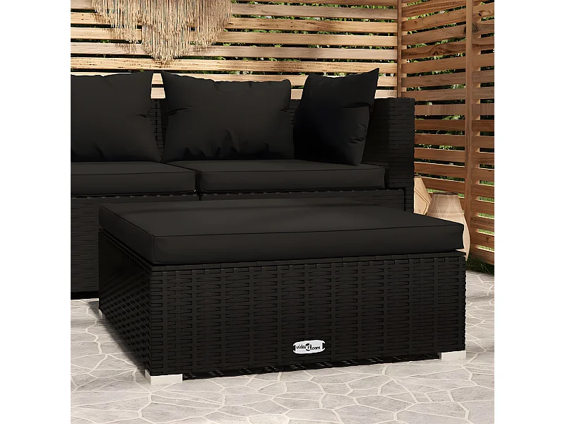 Sofá de jardín y cojín ratán sintético negro 70x70x30 cm ES68917