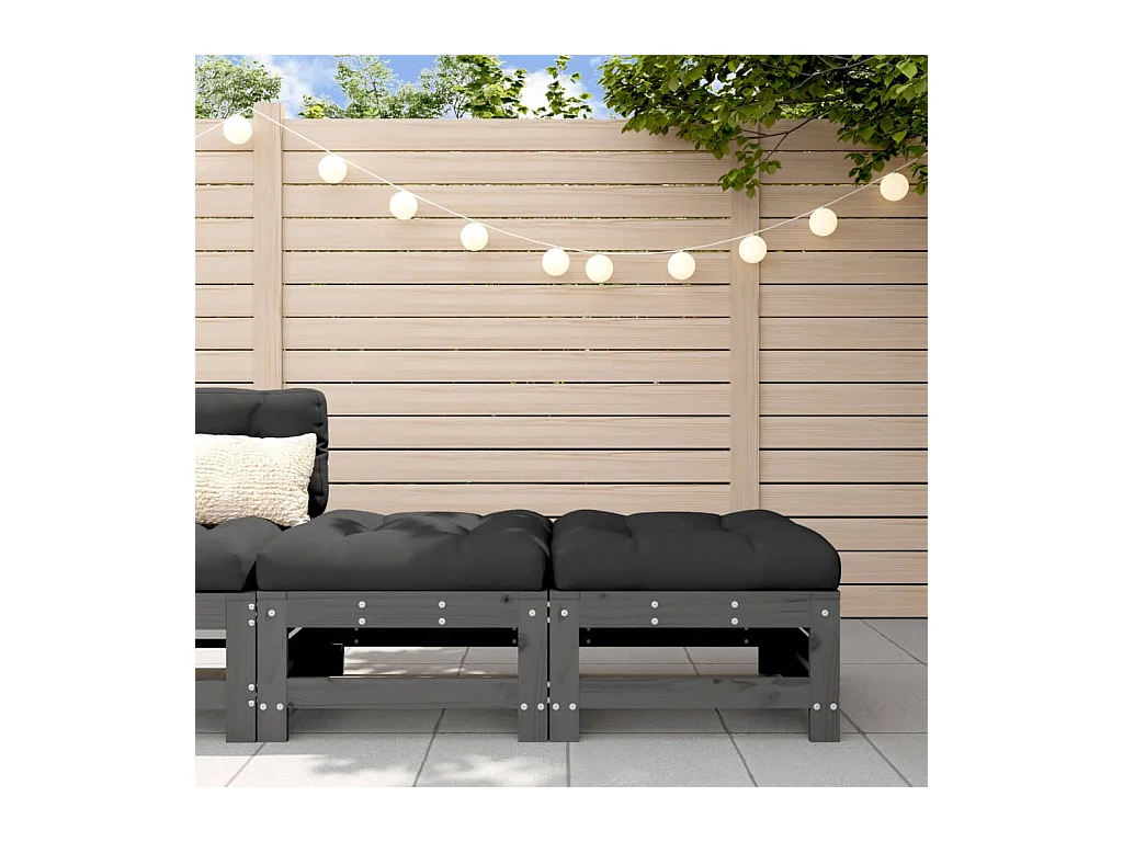 Repose-pieds de jardin et coussins 2pcs gris bois de pin massif LQF14740