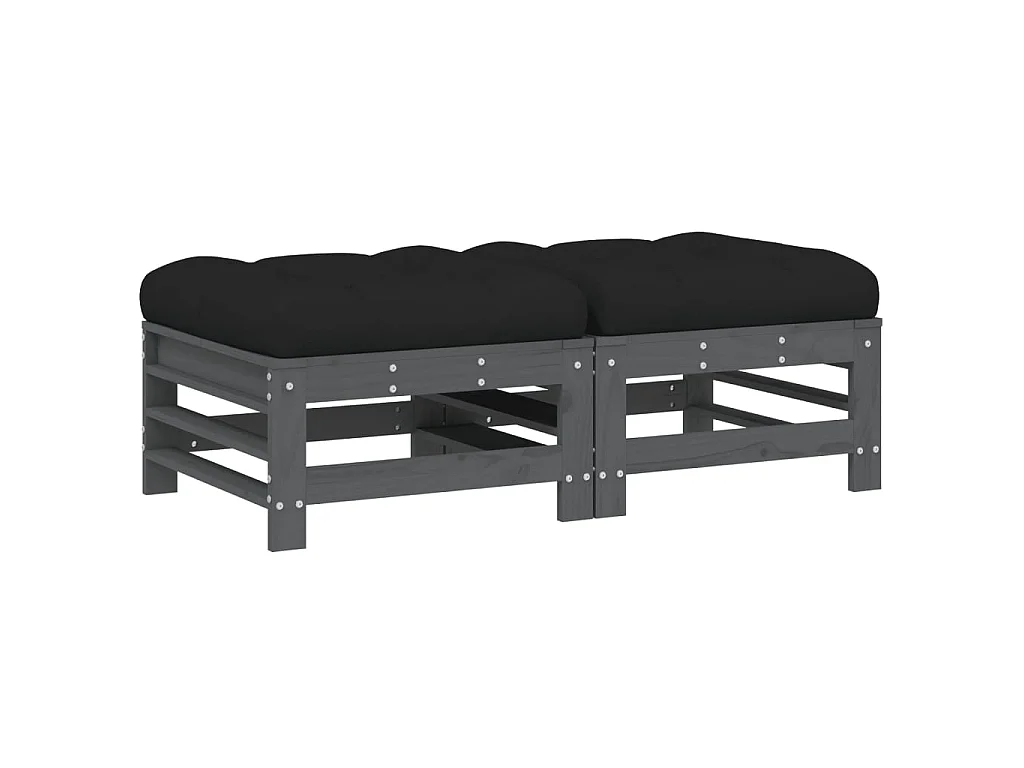 Repose-pieds de jardin et coussins 2pcs gris bois de pin massif LQF14740