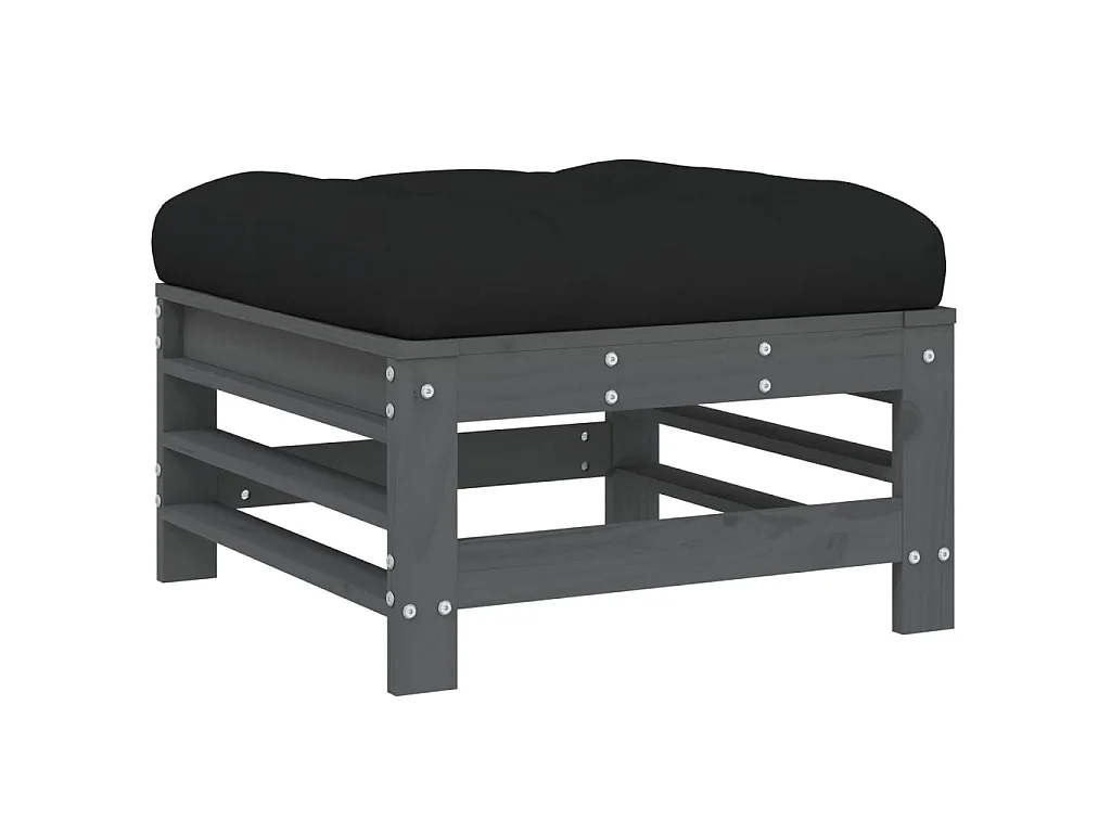 Repose-pieds de jardin et coussins 2pcs gris bois de pin massif LQF14740