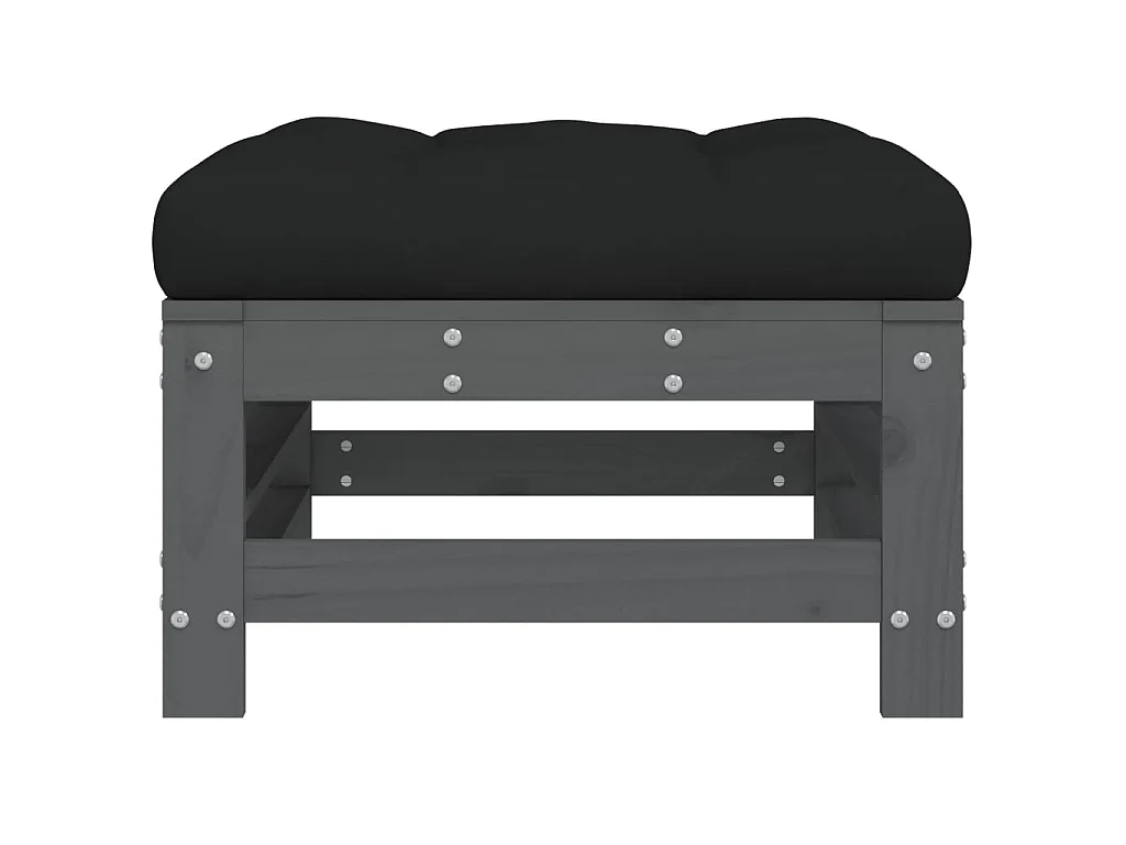 Repose-pieds de jardin et coussins 2pcs gris bois de pin massif LQF14740
