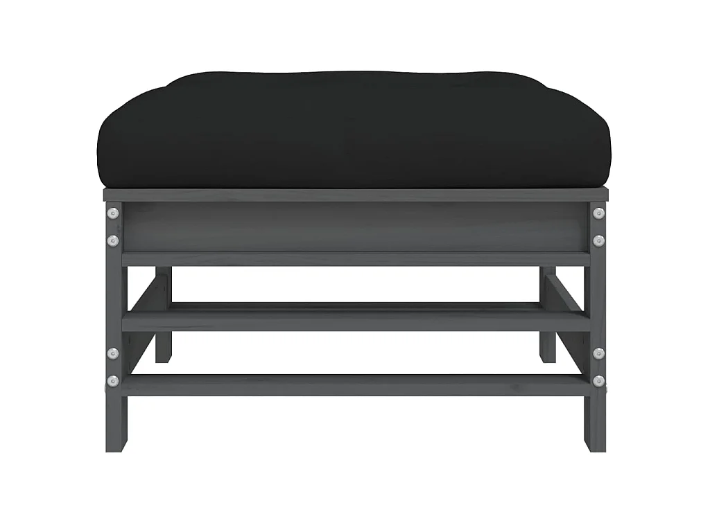 Repose-pieds de jardin et coussins 2pcs gris bois de pin massif LQF14740