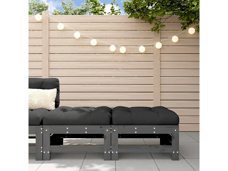 Repose-pieds de jardin et coussins 2pcs gris bois de pin massif LQF14740