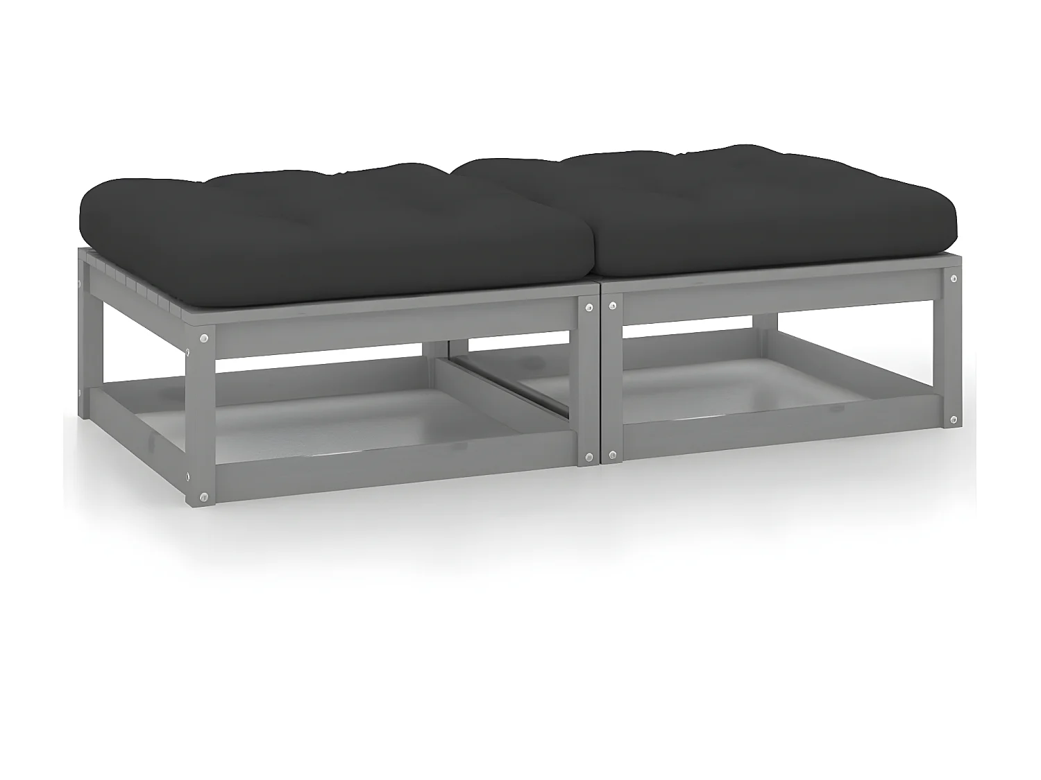 2 pcs Repose-pieds de jardin avec coussins Gris Bois de pin LQF60246