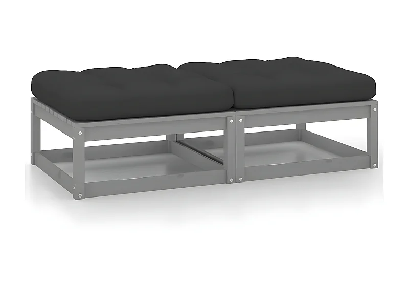 2 pcs Repose-pieds de jardin avec coussins Gris Bois de pin LQF60246