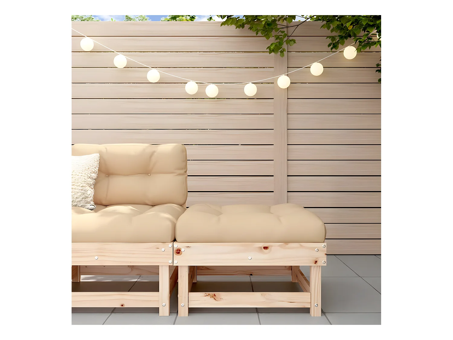 Repose-pied de jardin avec coussin bois de pin massif LQF15893