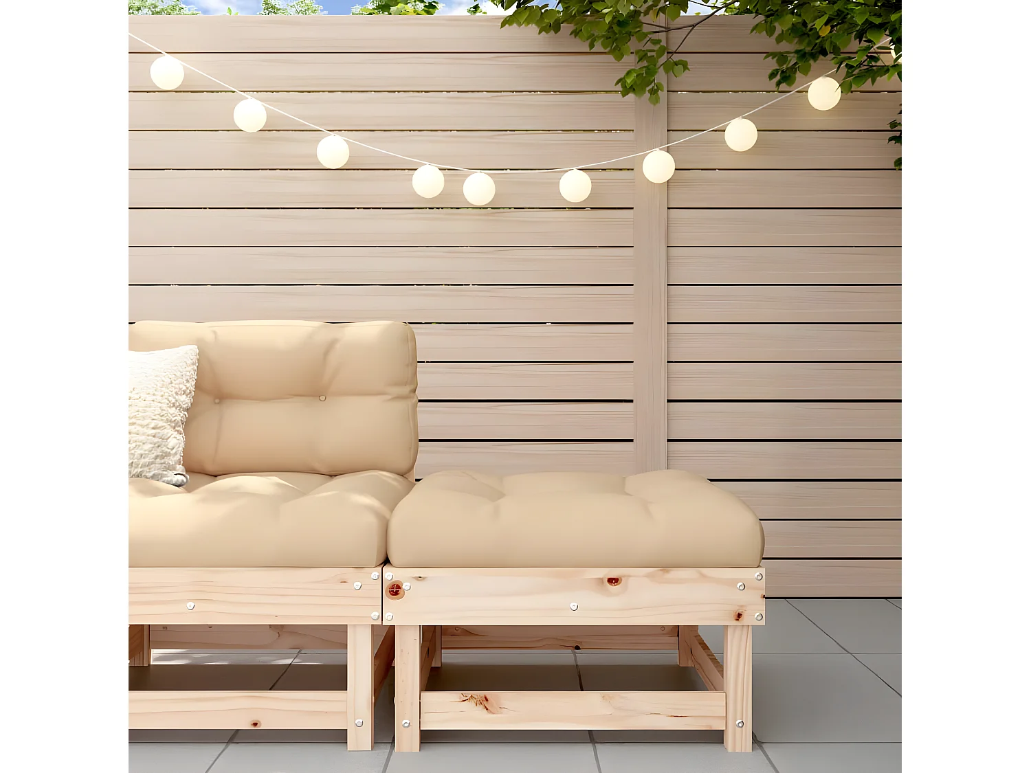 Repose-pied de jardin avec coussin bois de pin massif LQF15893