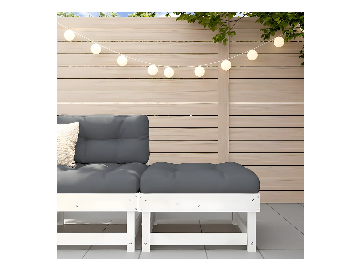 Repose-pied de jardin avec coussin blanc bois de pin massif LQF26836