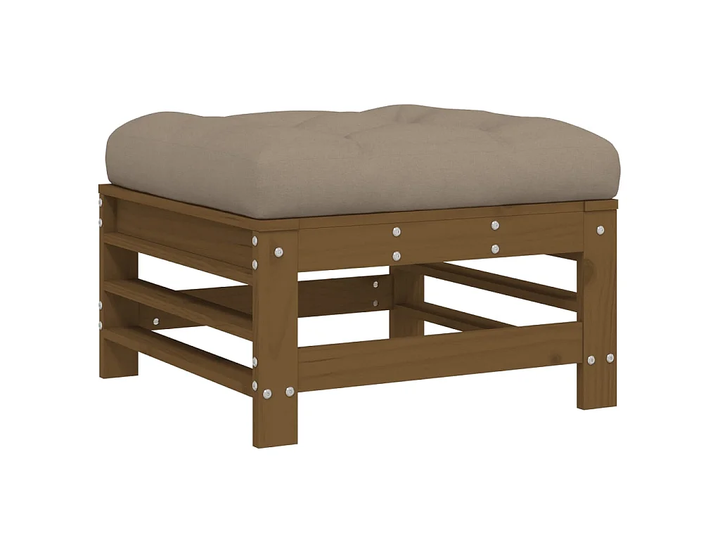 Repose-pied de jardin et coussin marron miel bois de pin massif LQF77586