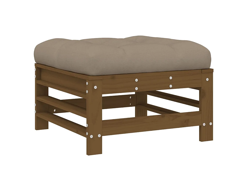 Repose-pied de jardin et coussin marron miel bois de pin massif LQF77586